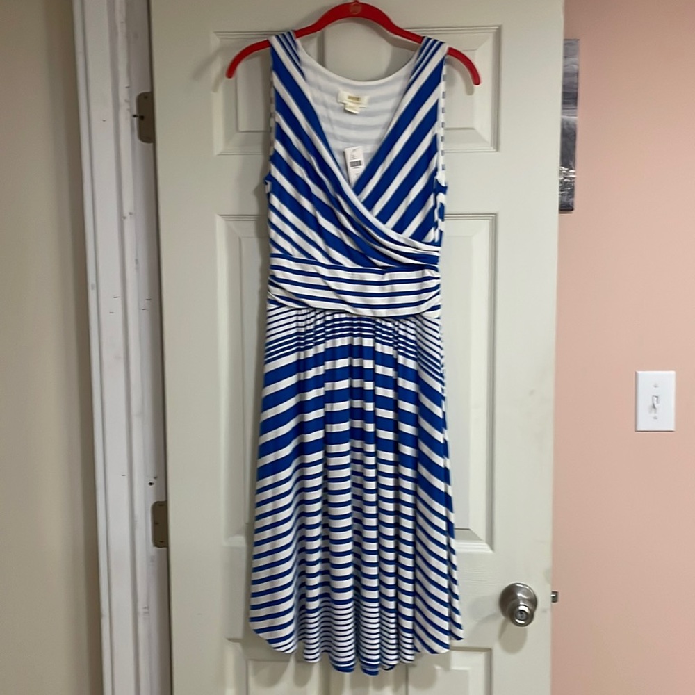 NWT Maeve Anthropologie Sleeveless Blue White Striped Dress size Small